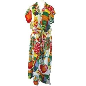 Christian Siriano NY Bold Fruit Print Top Sz S /Skirt Sz‎ XS SET Resort Beach